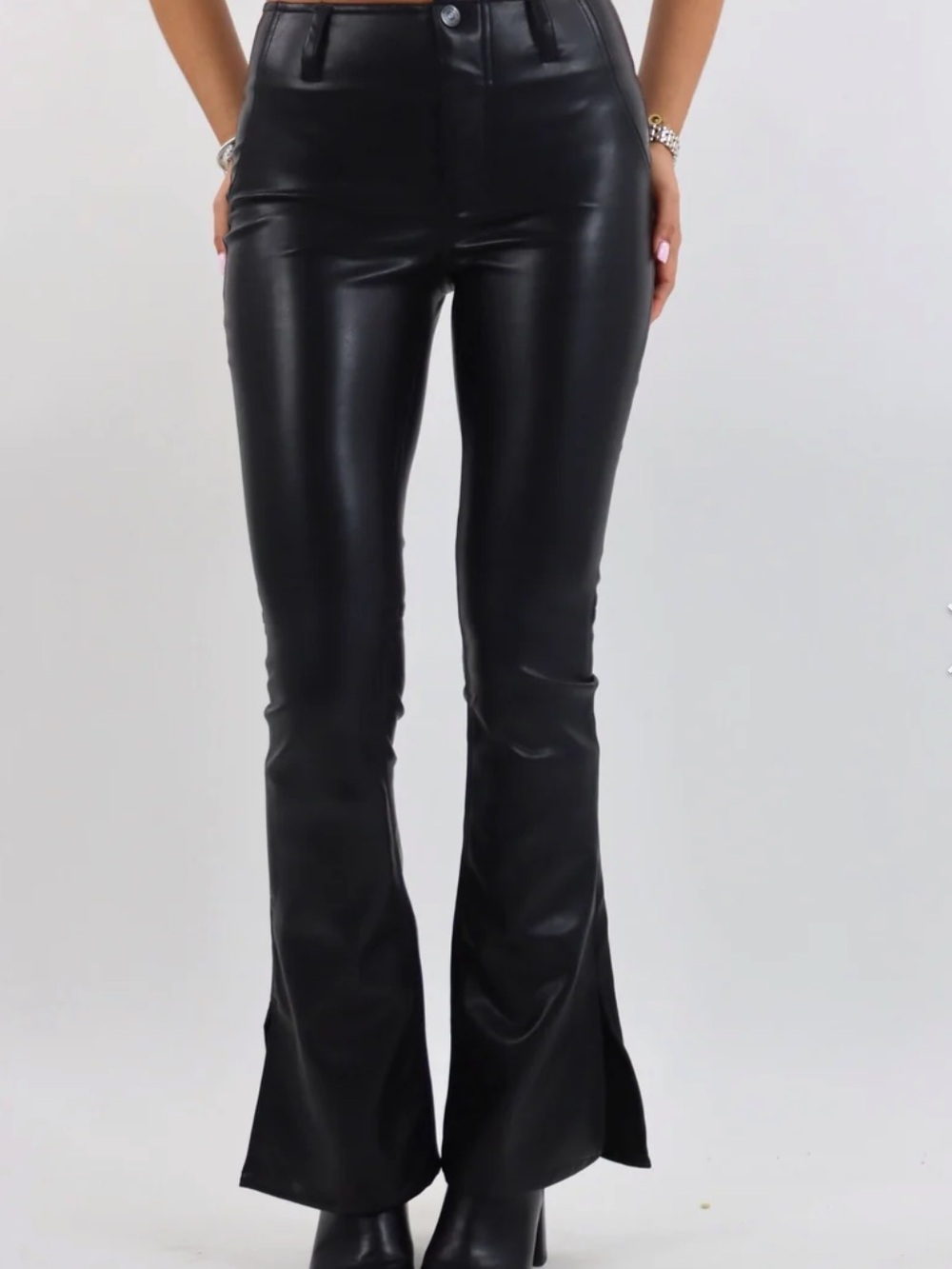Free People Black Faux Leather Flare Pants